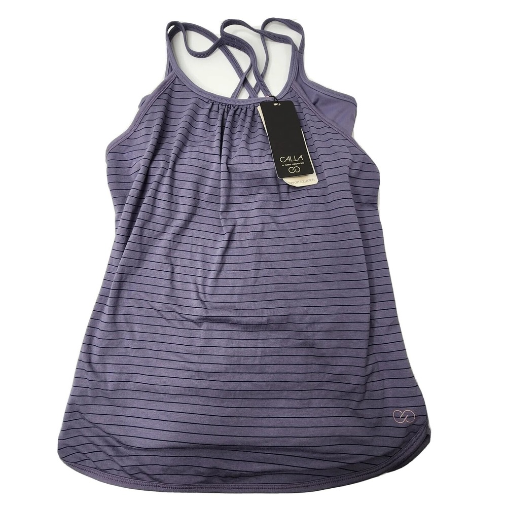 CALIA Carrie Underwood Double Layer Tank Cadet/Peacoat Stripe NWT Womens XS $50